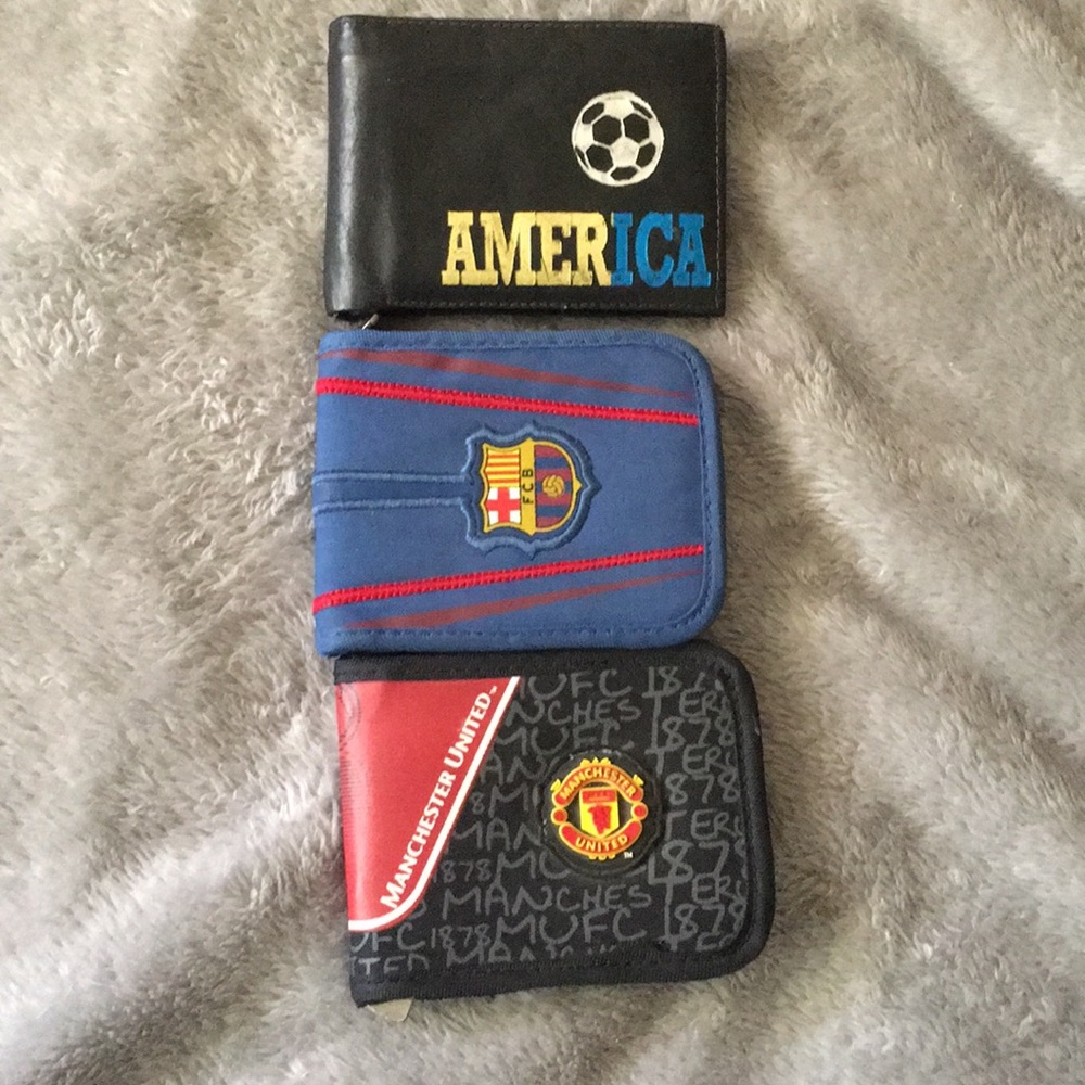 Man U, Barcelona, And Leather Soccer Wallets